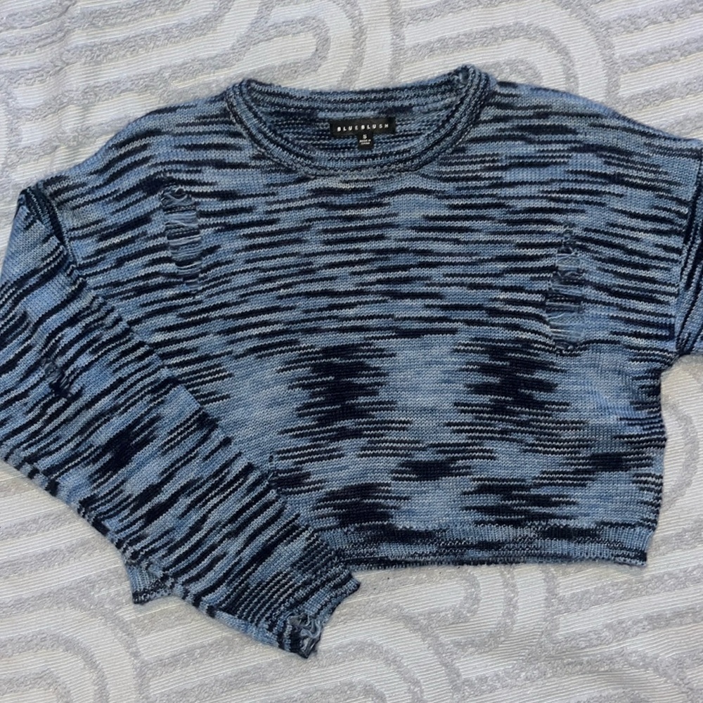 blue distressed sweater